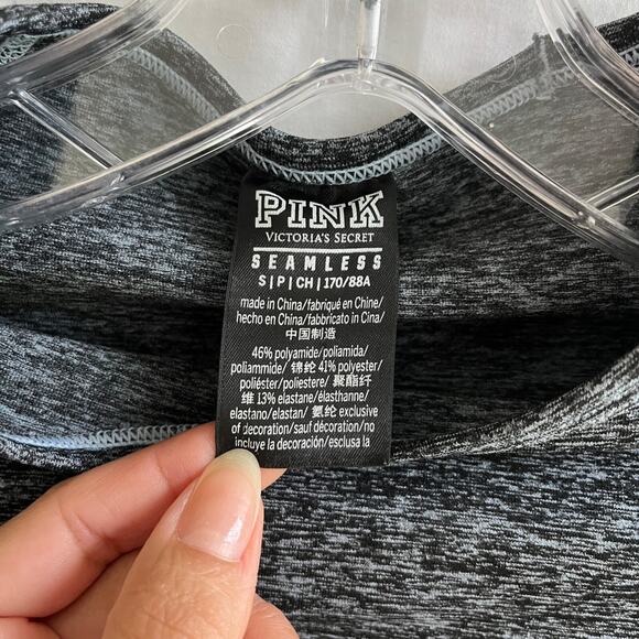 PINK Victoria's Secret long sleeve space dye gray cropped tee size S, thumb hole - Picture 3 of 4